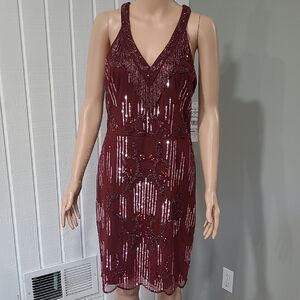 Aidan Mattox Red Sequin Sleeveless Sheath Mini Dress